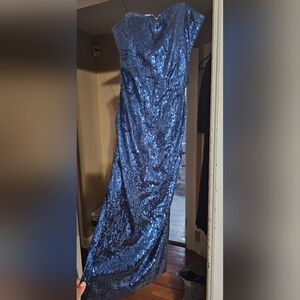 Nicole Miller Elegant Blue Sequin Midi Dress